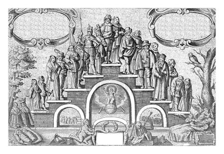 Foto de Escalera de la vida, Frederik Bouttats (el Viejo), 1600 - 1661 Las diferentes fases de la vida humana representadas por figuras que, ascendiendo y descendiendo después de su quincuagésimo año. - Imagen libre de derechos