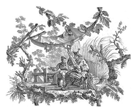 Chinesische Häuser und Figuren. Suite mit sechs Drucken. I. Pilling inv. FA. sc. London von I. Pillement, a Paris chez Basan, Francois-Antoine Aveline, nach Jean Baptiste Pillement, 1728 - 1780