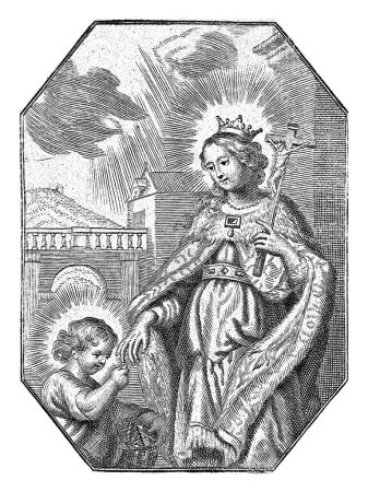 Photo for Saint Joan of Valois, Cornelis Galle (II), 1638 - 1678 Saint Joan of Valois receives a ring from the Christ Child. She is depicted with crown and crucifix in a richly decorated cloak with fur collar. - Royalty Free Image