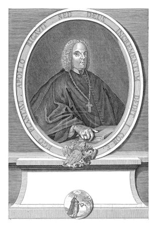 Téléchargez les photos : Portrait de Philippo Standaert, Norbert Heylbrouck (I), v. 1685 - 1762 Demi-portrait de Philippo Standaert dans un ovale. Ci-dessous le portrait se trouve un texte de six lignes en latin. - en image libre de droit