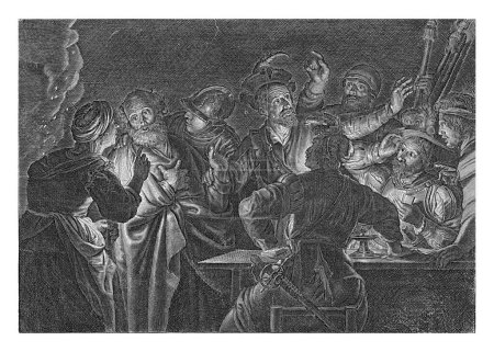 Téléchargez les photos : Refus de Pierre, Schelte Adamsz. Bolswert, d'après Gérard Seghers, 1596 - 1709 Une femme reconnaît Pierre comme un disciple du Christ, mais il nie cela. - en image libre de droit