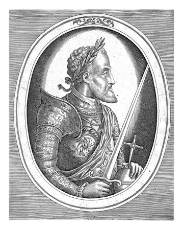 Foto de Retrato de Carlos V de Habsburgo, Frans Huys, 1546 - 1562 Retrato de Carlos V de Habsburgo de media longitud a la derecha, su mano izquierda apoyada sobre un orbe, en su mano derecha una espada - Imagen libre de derechos
