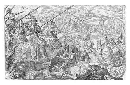 Foto de El emperador Carlos V a caballo con su hermano Fernando de Hungría detrás de él. Su ejército pone en fuga a las tropas de asedio turcas que habían tratado de conquistar Viena (1529). - Imagen libre de derechos