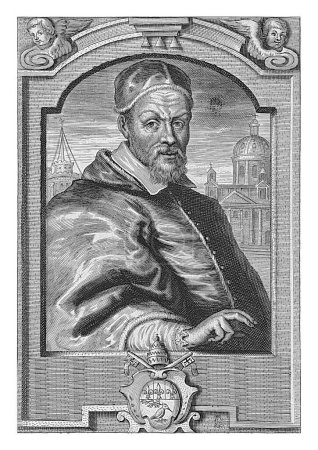 Foto de Retrato del Papa Inocencio X a la edad de 71 años. En el marco hay escudo de armas papal. - Imagen libre de derechos