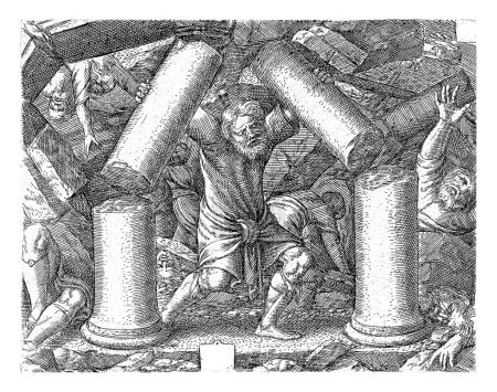 Photo for Samson's death, Cornelis Massijs, 1549 Samson destroys the pillars of the Philistine temple with his last strength, killing himself and the Philistines present. - Royalty Free Image