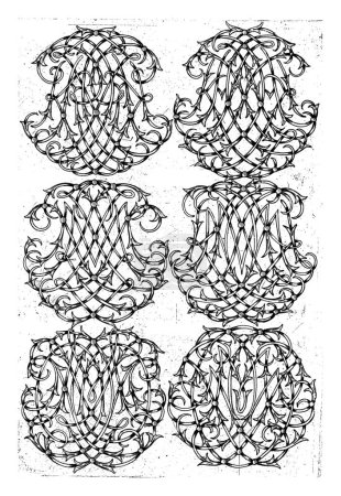 Foto de Seis monogramas grandes (NOPQ-STVX), Daniel de Lafeuille, c. 1690 - c. 1691 De una serie de 29 hojas parcialmente numeradas con monogramas numéricos. - Imagen libre de derechos