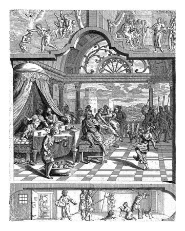 Photo for Salome dances before Herod, Pieter Tanje, after Gerard Hoet (I), 1728 Salome dances in a room before Herod, who reclines with Herodias at the meal under a canopy. - Royalty Free Image