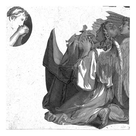 Foto de Ángeles en adoración, anónimos, 1688 - 1748 Dos ángeles en adoración a la izquierda. A la izquierda el comienzo de un ángel con las manos dobladas a la derecha. - Imagen libre de derechos