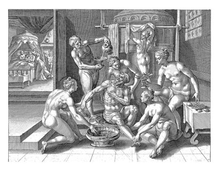 Photo for The Rich Man in the Bath, Crispijn van de Passe (I), after Maerten de Vos, 1589 - 1611 Departure with the rich man bathing himself. - Royalty Free Image