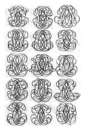 Foto de Quince Monogramas de Letras (CEF-CEV), Daniel de Lafeuille, c. 1690 - c. 1691 De una serie de 29 hojas parcialmente numeradas con monogramas numéricos. - Imagen libre de derechos