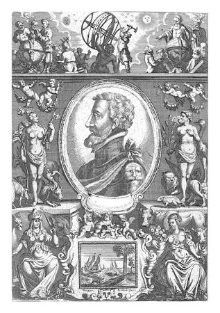 Foto de Retrato de Enrique II de Francia, Gaspar Bouttats, 1650 - 1695 Retrato en marco oval de Enrique II de Francia. Busque a la izquierda. El medallón está rodeado por las personificaciones femeninas de Asia. - Imagen libre de derechos