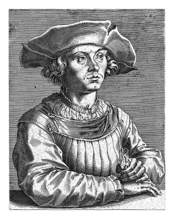 Foto de Retrato del pintor Bernard van Orley, Wierix (atribución rechazada), después de Albrecht Durer, 1572 En el margen una leyenda de ocho líneas en latín. - Imagen libre de derechos