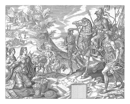 Foto de David y Abigail, Harmen Jansz Muller, después de Maarten van Heemskerck, 1564 - 1568 Cuando un granjero tacaño se niega a ayudar a David y sus hombres, amenazan con castigarlo. - Imagen libre de derechos