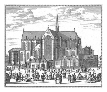 Foto de Vista de la Nueva Iglesia en Amsterdam, Pieter Hendricksz. Schut, 1662 - 1720 Vista del Nieuwe Kerk en Ámsterdam, vista desde la plaza Dam. Muchas figuras frente a la iglesia. - Imagen libre de derechos