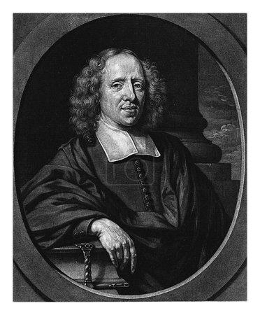 Photo for Portrait of Henricus van Born, Abraham Bloteling, after Nicolaes Maes, 1684 Portrait of Henricus van Born, theologian in Amsterdam. His arm rests on the bible. - Royalty Free Image