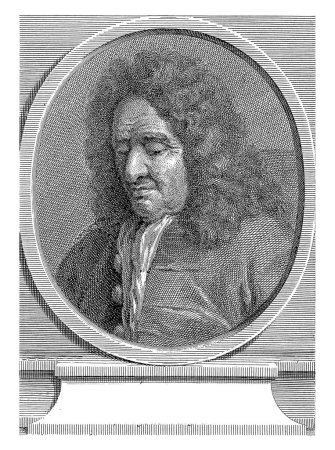 Photo for Portrait of Rene Boudier in an Oval Frame, Simon Henri Thomassin, 1697 - 1741, vintage engraved. - Royalty Free Image