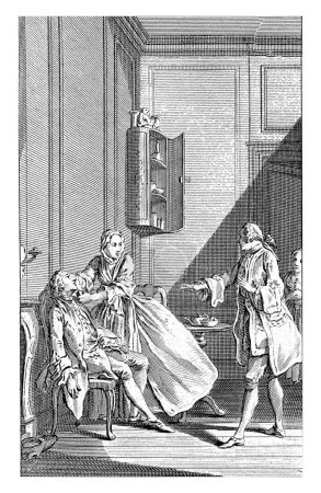 Photo for Miss Miller introduces her nephew to Thomas Jones, Jan Punt, after Hubert Francois Gravelot, 1749 Miss Miller's nephew falls into his chair in surprise when he sees Thomas Jones. - Royalty Free Image