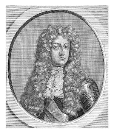 Foto de Retrato de Jorge, Príncipe de Dinamarca, Francois van Bleyswijck, 1681 - 1746, grabado vintage. - Imagen libre de derechos