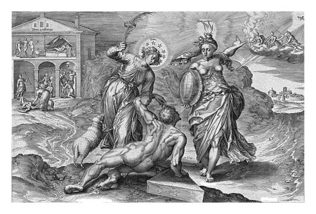 Téléchargez les photos : Résurrection de l'homme, Hieronymus Wierix, d'après Ambrosius Francken (I), d'après Willem van Haecht (I), 1578 Allégorie du salut de l'homme. - en image libre de droit