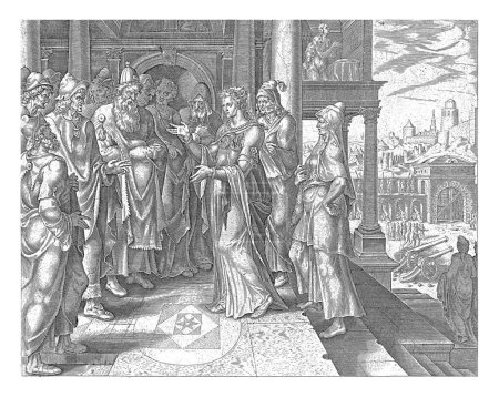 Foto de Judit amonesta a los administradores de Betulia, Philips Galle, después de Maarten van Heemskerck, 1564 Judit amonesta a los administradores de Betulia. - Imagen libre de derechos