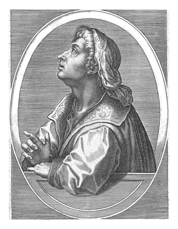 Téléchargez les photos : Ezekiel, Cornelis Galle (I), d'après Jan van der Straet, 1613 Le prophète Ezekiel, en ovale avec écriture de bord latin. - en image libre de droit