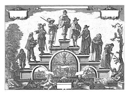 Foto de Escalera de la vejez, anónima, 1612 - 1652 En diez escalones de la escalera de la vejez, en forma de puente, hay diez hombres entre las edades de 0 y 100. - Imagen libre de derechos