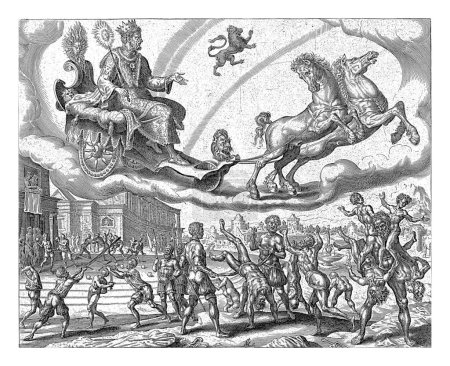 Foto de Sol, el sol, y sus hijos, Harmen Jansz Muller, después de Maarten van Heemskerck, 1638 - 1646 El dios sol Sol cabalga en su carro en el cielo, tirado por dos caballos. - Imagen libre de derechos