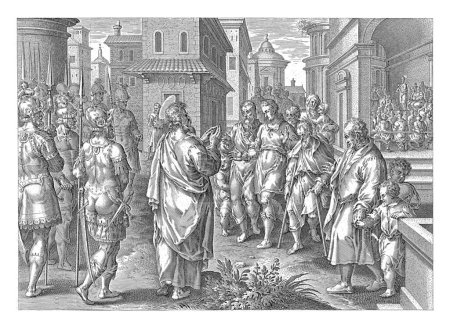 Paul Proclaiming the Doctrine of Christ at Rome, Claes Jansz. Visscher, after Philips Galle, after Adriaen Collaert, 1643-1646 The apostle Paul preaches the doctrine of Christ in Rome.