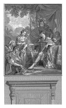 Téléchargez les photos : Générosité de Scipion, Pieter Tanje, d'après Gérard de Lairesse, d'après Nicolaas Verkolje, 1737 Scipion rend la belle jeune fille, qui lui a été offerte en récompense de la conquête de New Carthage. - en image libre de droit