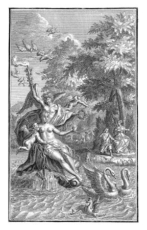 Téléchargez les photos : Proposition de mariage avec Vénus et Amor, Andries van Buysen (Sr.), après Jan Wandelaar, 1723 Vénus traverse l'eau dans son char tiré par deux cygnes. - en image libre de droit