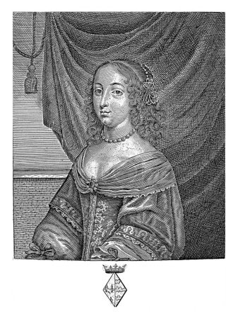 Téléchargez les photos : Portrait de Clara van Bourbon, Pieter de Jode (II), 1628 - 1670 Portrait de Clara van Bourbon, en demi-personne. En marge ses armoiries et une légende en latin. - en image libre de droit