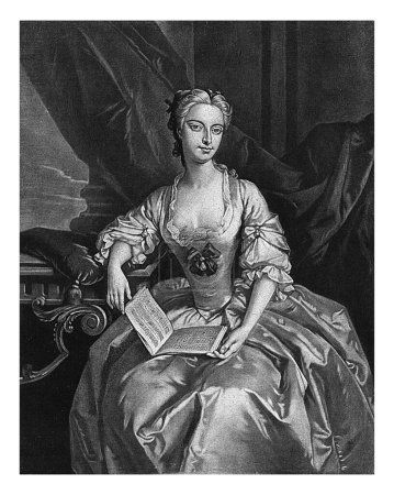 Photo for Portrait of Catherine Clive, Alexander van Haecken, after Joseph van Haecken, 1735 The singer and actress Catherine Clive with a music book on her lap. - Royalty Free Image