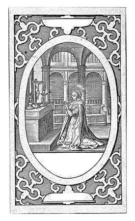 Foto de Santa Lucía (Devota), Hieronymus Wierix, 1563 - antes de 1619 Santa Lucía reza en una capilla. Debajo de la representación un título de cuatro líneas en latín. - Imagen libre de derechos