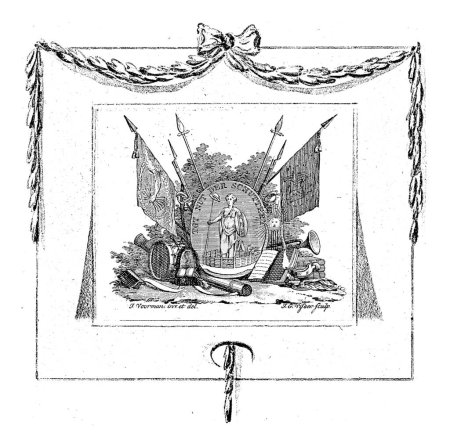 Foto de Viñeta con el emblema del exercitiegenootschap Tot Nut der Schuttery, 1786, Jan Gerritsz. Visser, después de Jan Voorman, 1786. - Imagen libre de derechos