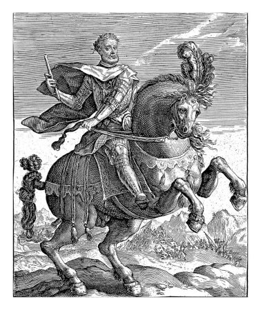 Photo for Charles V of Habsburg on horseback, Crispijn van de Passe (I), after G. Ens, 1604 Charles V of Habsburg, German emperor, king of Spain, on horseback. - Royalty Free Image