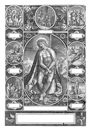 Photo for Christ as Man of Sorrows, amidst scenes from the Passion, Wierix (possibly), 1590 - 1638 Christ as Ecce Homo: the fettered Christ, with a crown of thorns on his head, and a reed in his hand. - Royalty Free Image