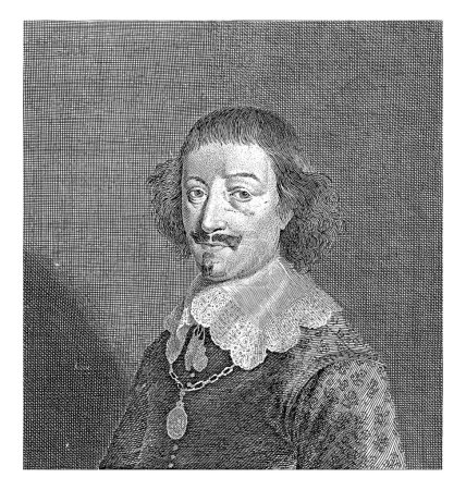 Foto de Retrato de Johan de Knuyt, Pieter Nolpe, 1644 - 1664 Retrato de Johan de Knuyt, con un abrigo con cuello de encaje. Un colgante cuelga de una cadena alrededor de su cuello. - Imagen libre de derechos