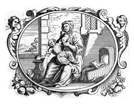 Foto de La adversidad nos hace anhelar el cielo, Gaspar Bouttats, 1679 Página de un libro (p.72) con texto y una viñeta de impresora en el verso. - Imagen libre de derechos