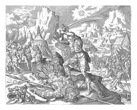 Foto de David decapita a Goliat, anónimo, después de Maarten van Heemskerck, 1555 - 1633 Goliat yace en el suelo. David está de pie con un pie en el pecho y levanta la espada de Goliat sobre su cabeza - Imagen libre de derechos