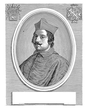 Téléchargez les photos : Portrait du cardinal Baccio Aldobrandini, Giuseppe Maria Testana, 1658 - 1679 En haut à gauche et en haut à droite un blason. - en image libre de droit