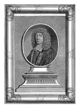 Foto de Retrato de Etienne le Moine, Anthony van Zijlvelt, 1714 - 1720 Retrato de Etienne le Moine, profesor de teología y predicador en Leiden, sobre un pedestal. Alrededor de la actuación un marco. - Imagen libre de derechos