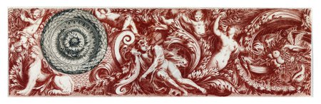 Téléchargez les photos : Frise ornementale, anonyme, d'après Jean Lepautre, 1688 - 1698 Frise à motifs de plantes ornementales, sphinx, figure masculine et féminine nue, Amor et trois putti. - en image libre de droit