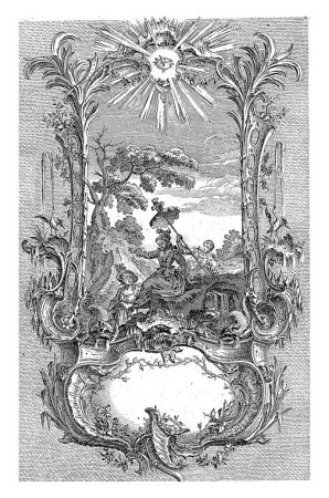 Téléchargez les photos : Deux femmes avec parasol, Carl Albert von Lespilliez, d'après François de Cuvillies (Sr.), 1745 Deux femmes assises dans un paysage à côté d'une cascade. - en image libre de droit