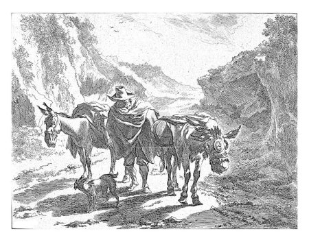 Foto de Pastor con dos burros y un perro, Jan de Visscher, después de Nicolaes Pietersz. Berchem, 1650 - 1701 - Imagen libre de derechos