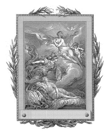 Téléchargez les photos : Athéna protégeant Télémaque de Vénus, Jean-Baptiste Tilliard, d'après Charles Monnet, 1785 Au fond, le Télémaque endormi est protégé par une Athéna flottante avec une lance à la main. - en image libre de droit