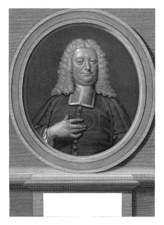 Foto de Retrato de Johannes Noordbeek, Philippus Endlich, 1737 Retrato del predicador de Ámsterdam Johannes Noordbeek (1683-1749), representado con una mano en el pecho, en un marco oval. - Imagen libre de derechos