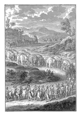 Photo for Feast procession in Pegu, Bernard Picart (workshop of), 1726 A procession with elephants and the king and queen of Pegu during the feast day Sapan Giacche. - Royalty Free Image