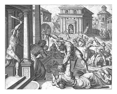 Photo for Infanticide in Bethlehem, Johann Sadeler. In the streets of Bethlehem, mothers try to protect their children against Herod's soldiers. They have been ordered to kill all boys two years old and under - Royalty Free Image
