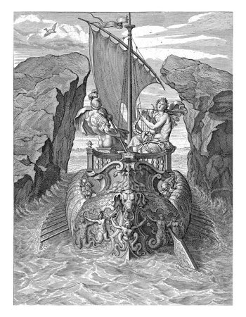 Téléchargez les photos : Les Argonautes passent le Symplegaden, Cornelis Bloemaert (II), d'après Pierre Brebiette, 1655-1716 Les Argonautes traversent un étroit passage entre les falaises appelé Symplegaden. - en image libre de droit