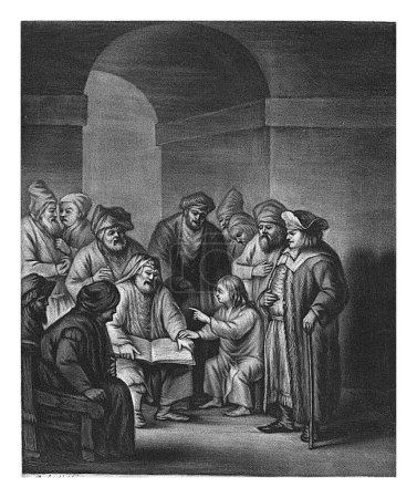 Twelve-year-old Christ in the temple, John Greenwood, after Rembrandt van Rijn, 1739 - 1792 The twelve-year-old Christ sits among scholars in the temple and asks them questions.